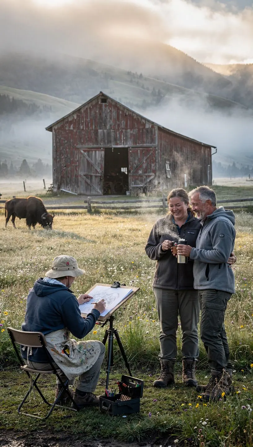 Вид на безбрежные прерии с цветущими дикими цветами и голубым небом.