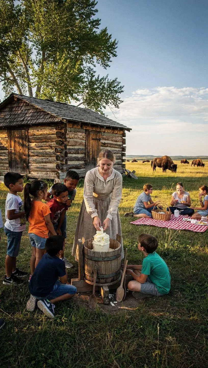 Крупный план бизона на фоне типичного западного пейзажа.