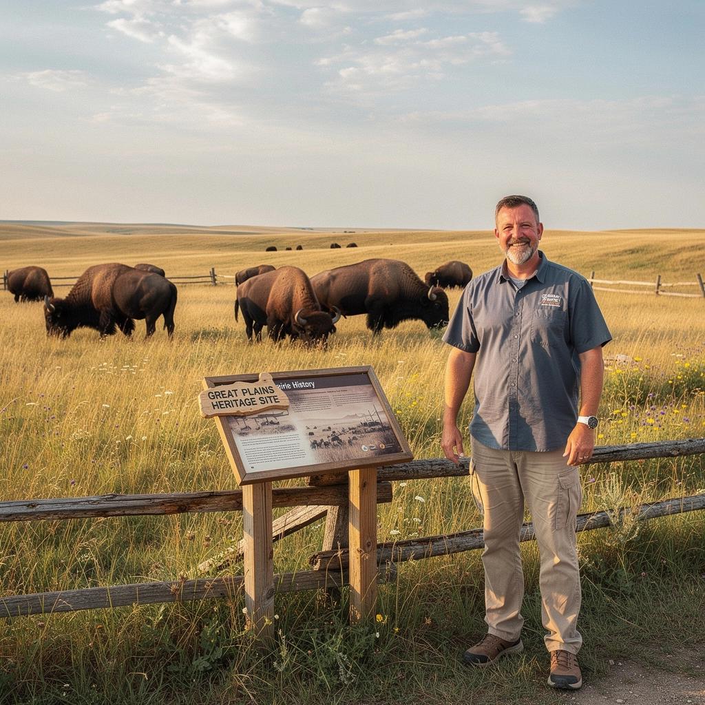 Группа туристов, наблюдающих за бизонами в их естественной среде